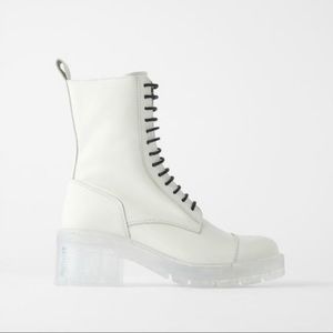 NWT Zara white combat boot clear soles - Size US 10